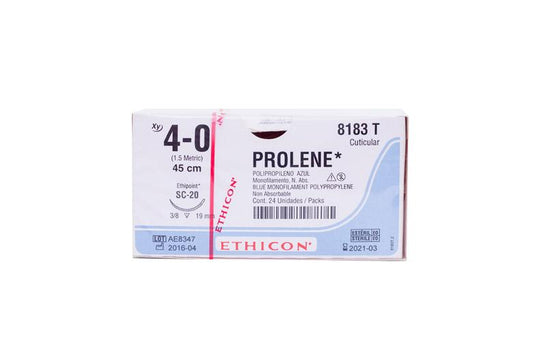 PROLENE Sutura de Prolipopileno 4-0. LONG-45CM. AGUJA SC-20 (19MM). 3/8 CIRCULO REVERSO CORTANTE