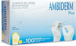 Guantes de látex para exploración no estériles Ambiderm plus liso (amarillo o anaranjado). Caja con 100