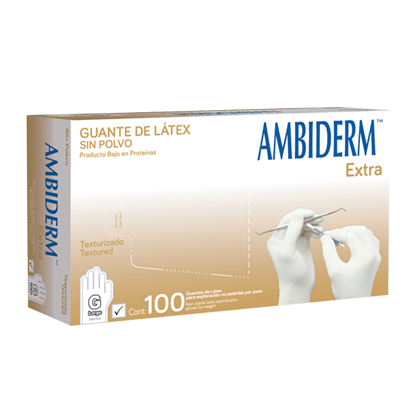 Guante Ambiderm Extra Sin Polvo Texturizado Natural. Caja con 100.