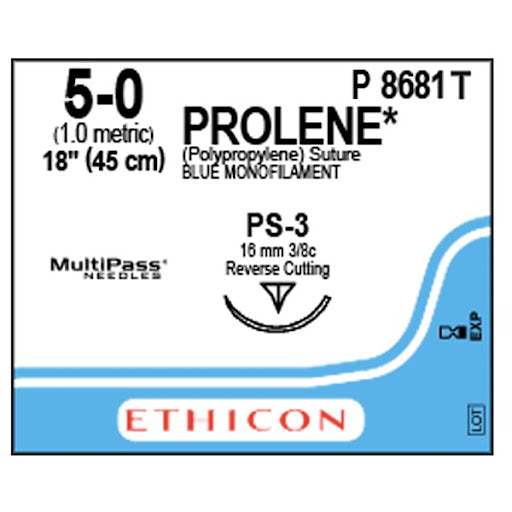 PROLENE Sutura de Prolipopileno 5-0. LONG-45CM. AGUJA PS-3 (16MM). 3/8 CIRCULO REVERSO CORTANTE