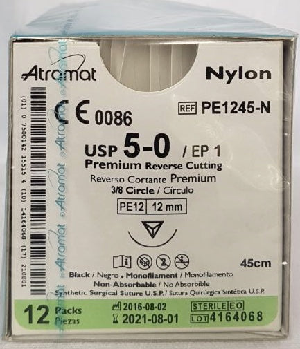 Sutura de nylon 5-0 aguja 3/8 reverso cortante Supra Sharp 13 mm 45 cm