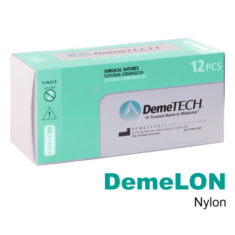 DemeLON Sutura de nylon 3-0 aguja 3/8 reverso cortante 13 mm