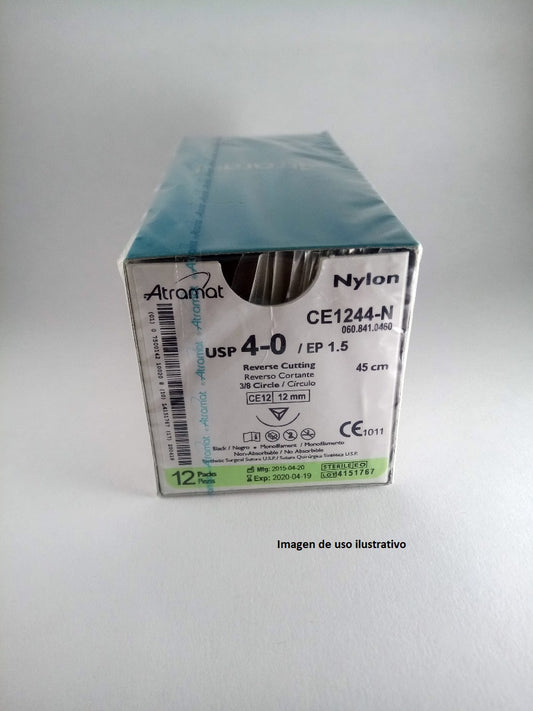 Sutura de nylon 4-0 aguja 3/8 reverso cortante 19 mm Premium