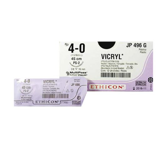 VICRYL Sutura de ácido poliglicolico 4-0 LONG.45CM AGUJA PS-2(19MM) 3/8. CIRCULO"REVERSO CORTANTE" PLASTICA